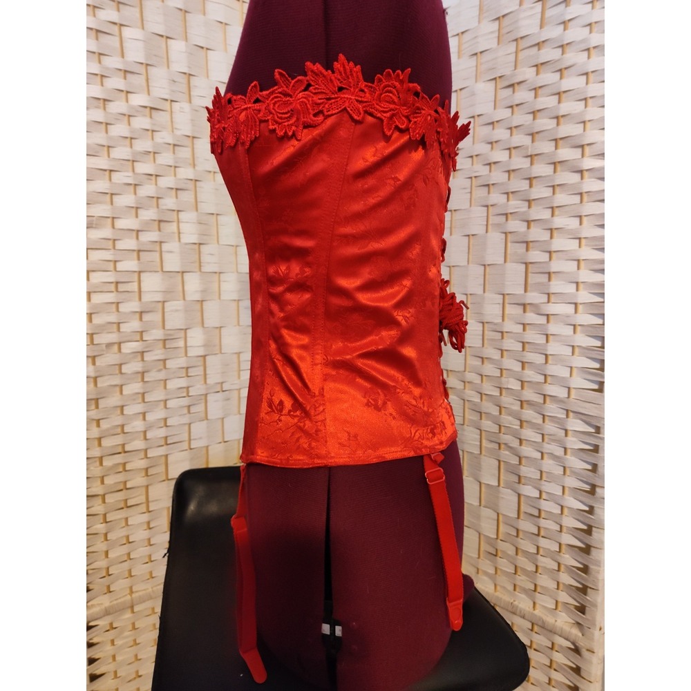 Deadstock Vintage Corset Bustier Coquette Balletcore Sz 34 RED Victorian 4 Strap - Picture 5 of 12